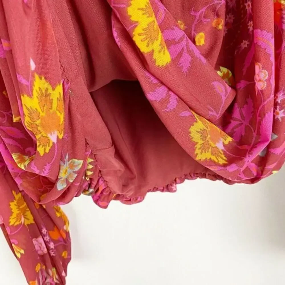 Free People Floral Wildflower Honey Blouse‎ Top Berry Combo Extra Small